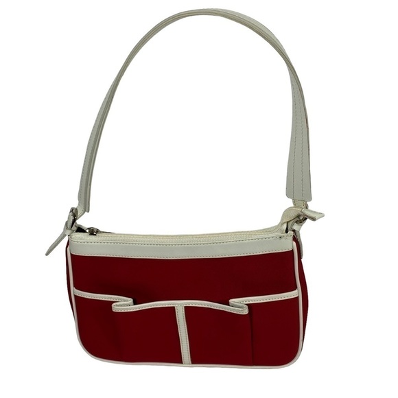 TALBOTS Purse: Mini Shoulder Bag Red & White Pocket Book with  outer Pockets - Picture 1 of 8